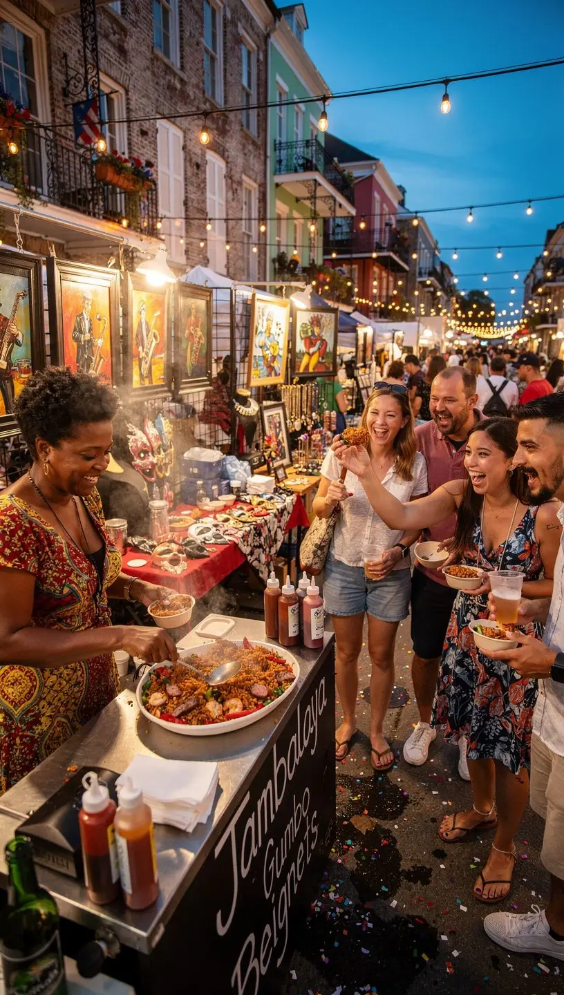 Ludzie degustują różnorodne potrawy podczas wycieczki kulinarnej.